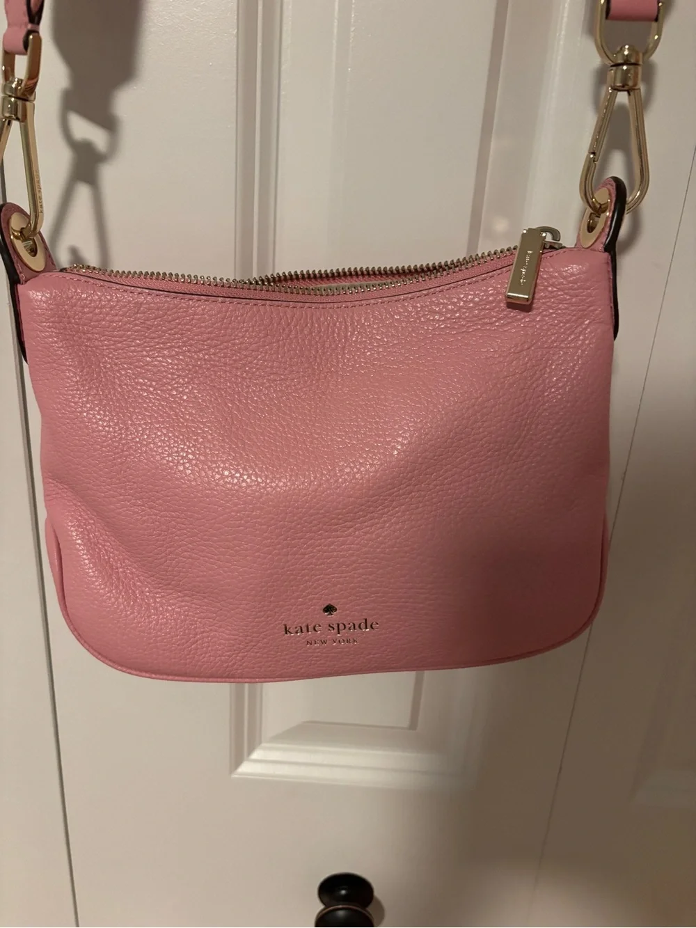 kate spade Pink Pebbled Leather Crossbody with Logo Strap